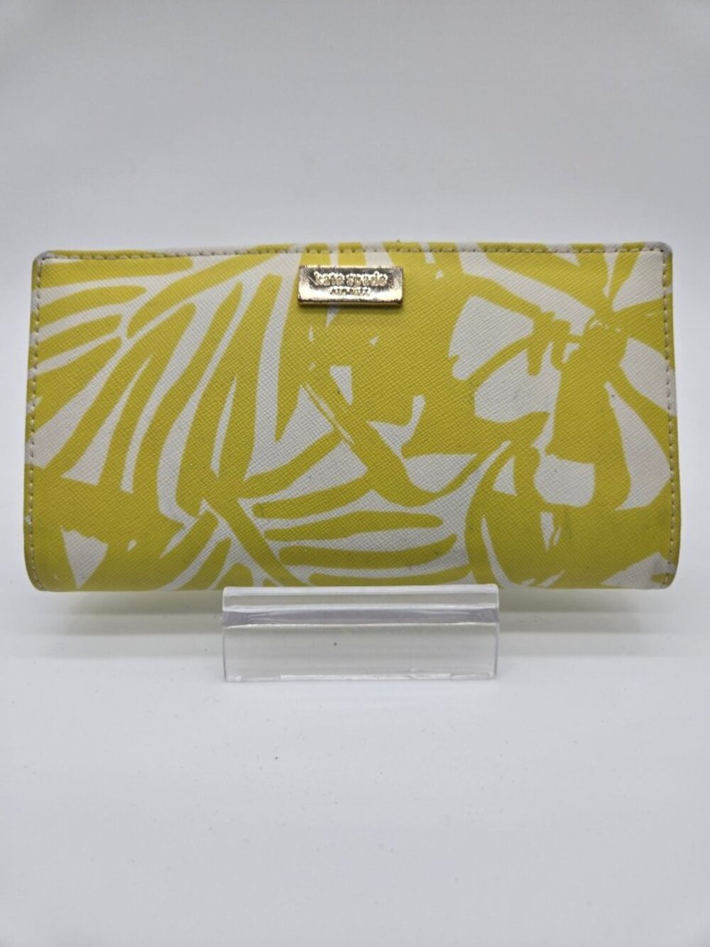 Kate Spade Yellow Flower Vacation Slim Bifold Wallet Lots of Card Slots ID Windo